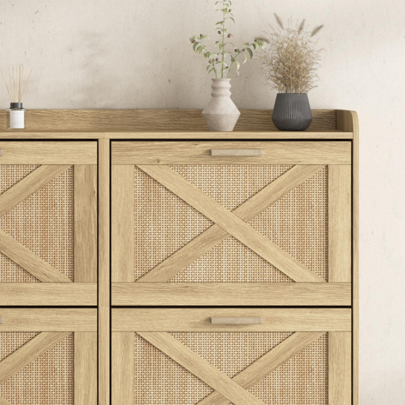 24 Pair Shoe Storage Cabinet, Natural Wood