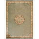 1900s Green Asparagus Medallion Antique Irish Donegal Arts & Crafts Rug Knotted Wool Carpet 12'8" x 18'0" Area Rug