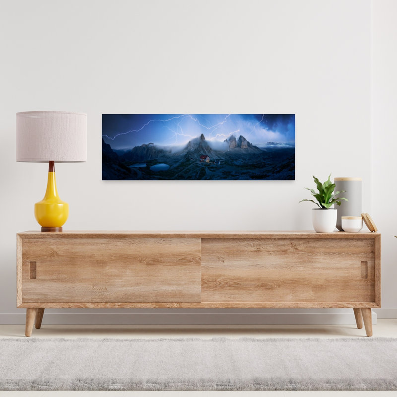 Dramatic Mountain Lightning Storm Dramatic Abstract Contemporary Landscape Mountain Wall Art, 12" H x 36" W