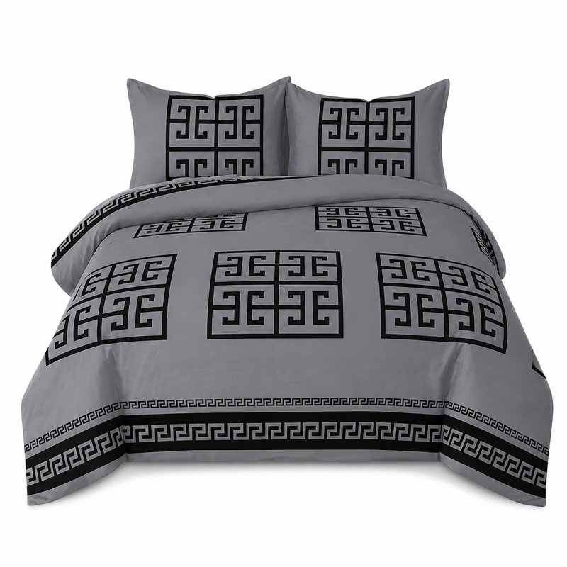 Greek Design Microfiber Bedding Set – Soft, Wrinkle-Resistant & Breathable – Includes Duvet Cover, Fitted Sheet & Pillowcases