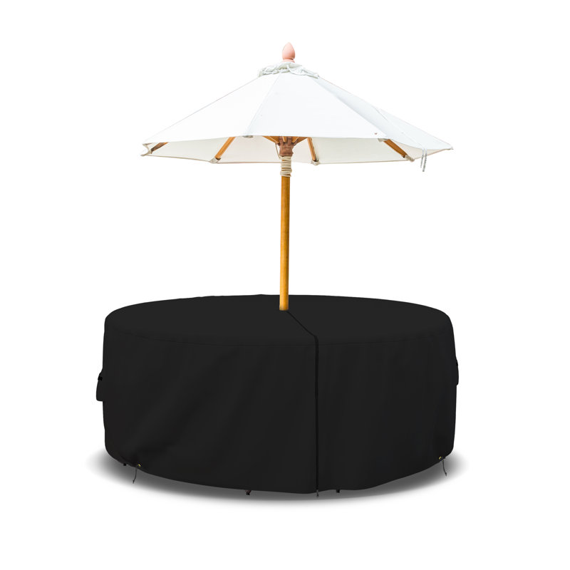 Heavy Duty Multipurpose Waterproof Outdoor Round Dining Table & Chair Set Cover with Umbrella Hole, 23" H x 60" W, Black