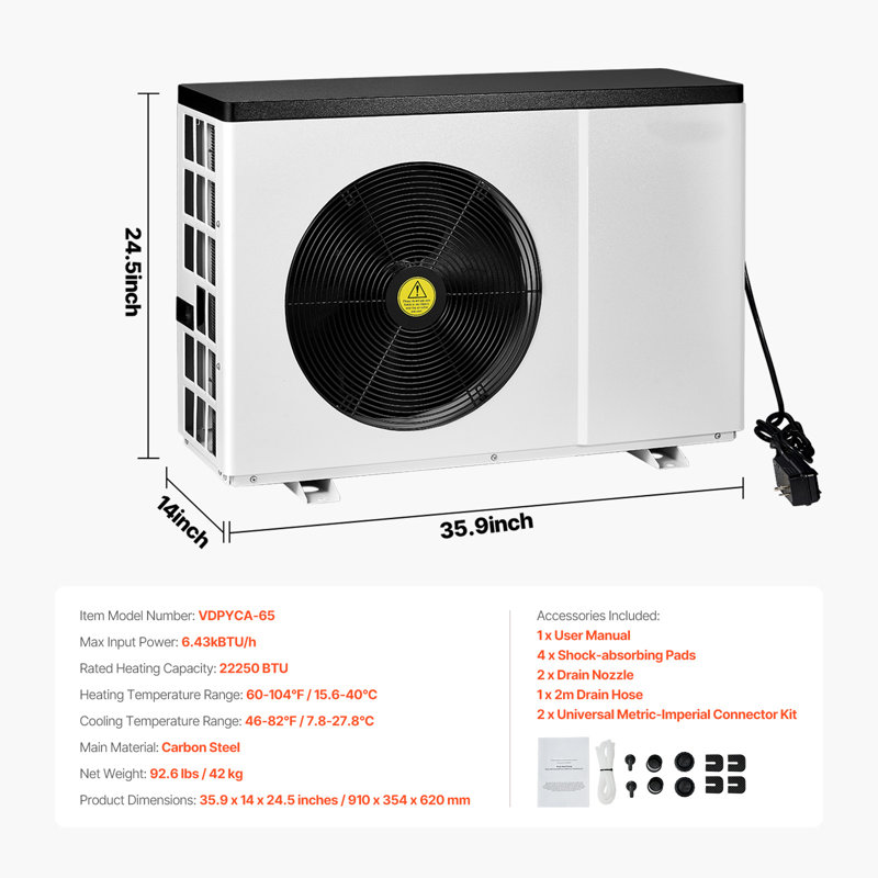 Pompe à chaleur électrique pour piscine 2250 BTU pour piscines hors terre et enterrées