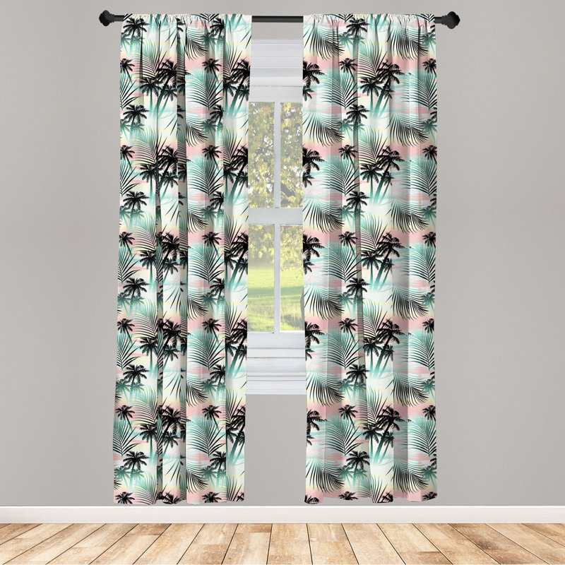 Tropical Palm Tree Multicolor Polyester Rod Pocket Curtains, 28" x 63"