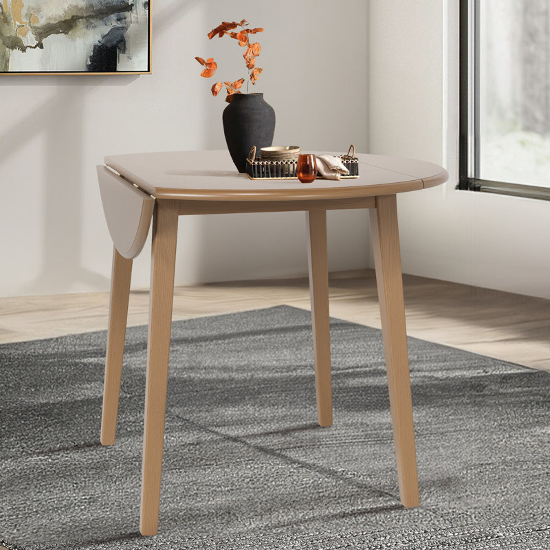 Layce Extendable Round Solid Wood Dining Table, Light Brown