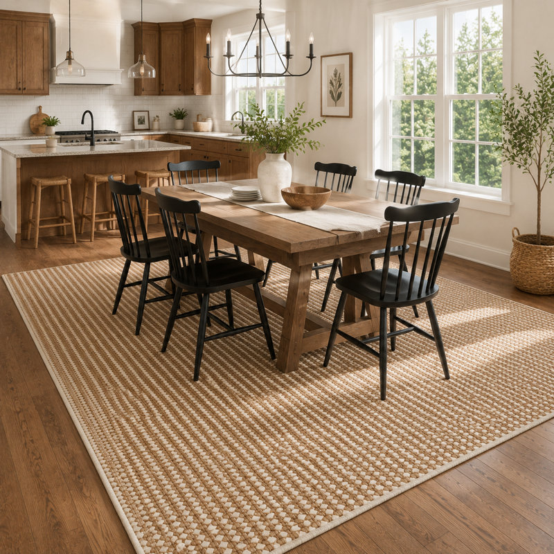Low-Profile Non-Slip Indoor Area Rug, Washable & Stain Resistant, Camel White, 55" x 79"