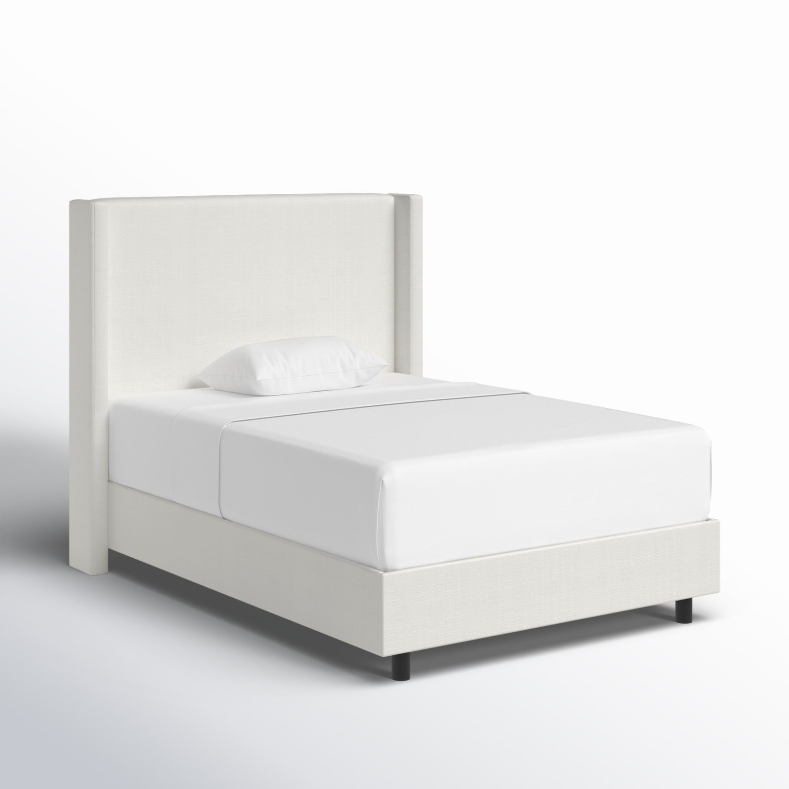 Hanson Upholstered Wingback Bed, Twin, Zuma White Textured Linen