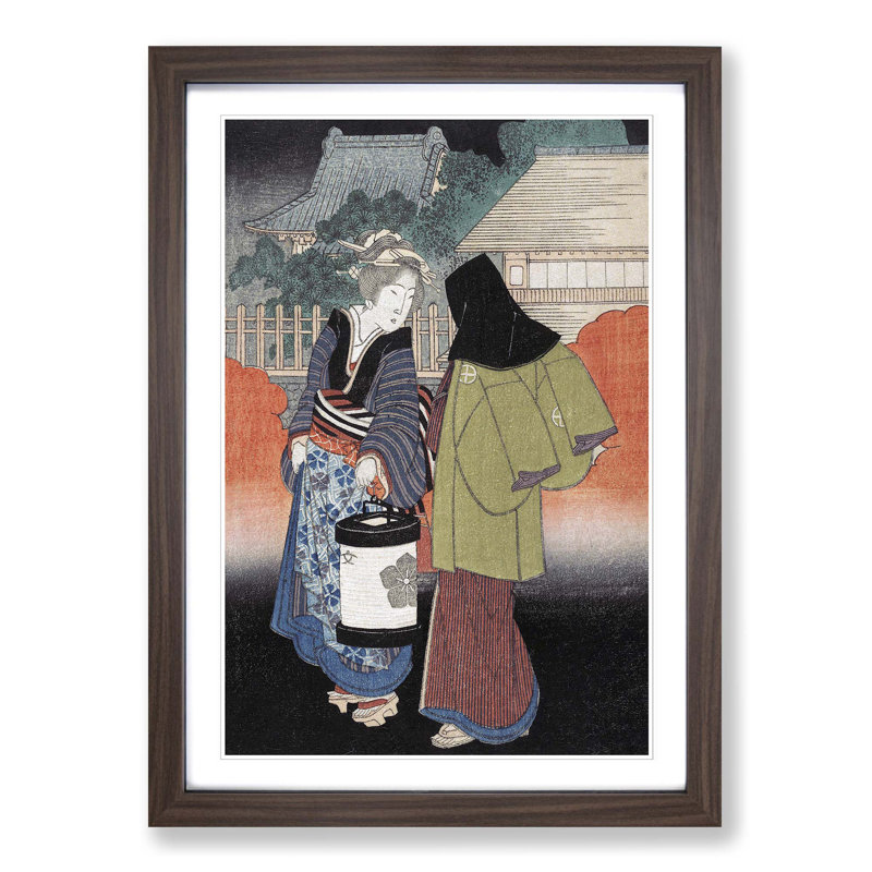 Night Scene by Yashima Gakutei - Picture Frame Painting Print, Walnut Framed, 36cm H x 27cm W x 2cm D
