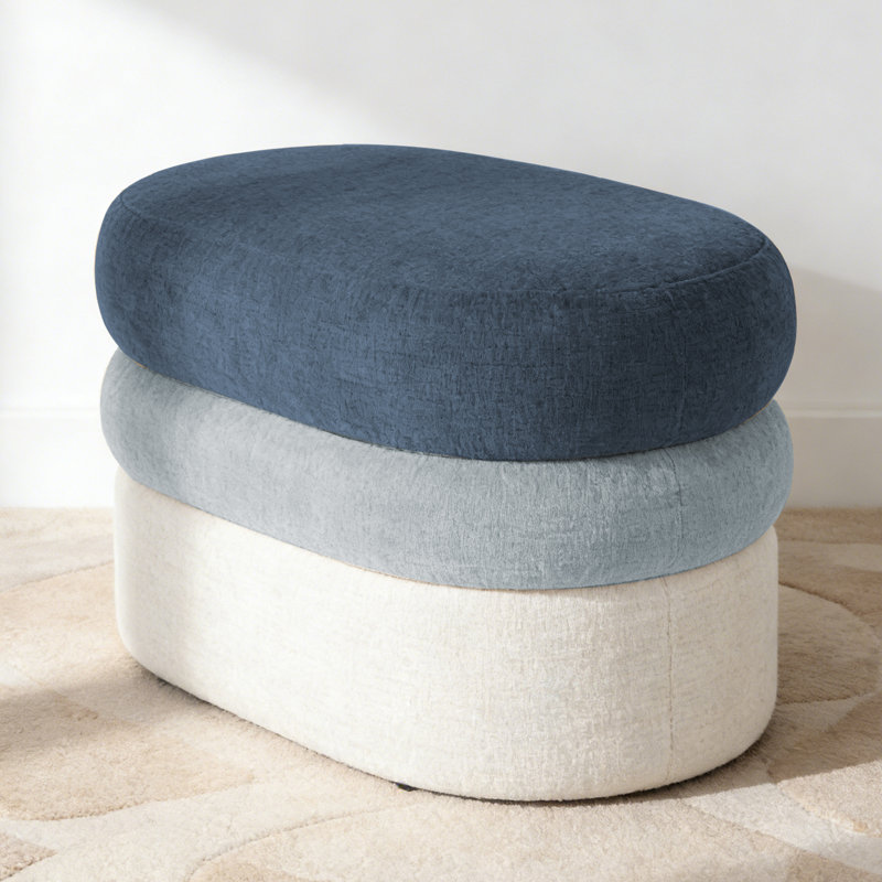 25" Chenille Ottoman For Foot Rest, Navy