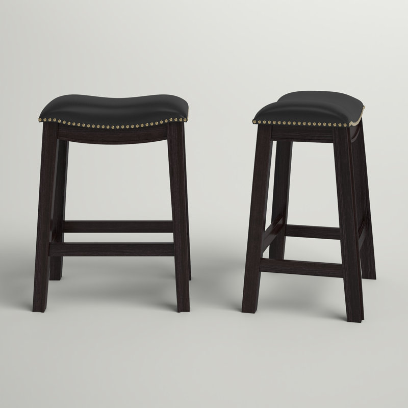 Adjustable Saddle-Style Swivel Counter Stool in Black Leather