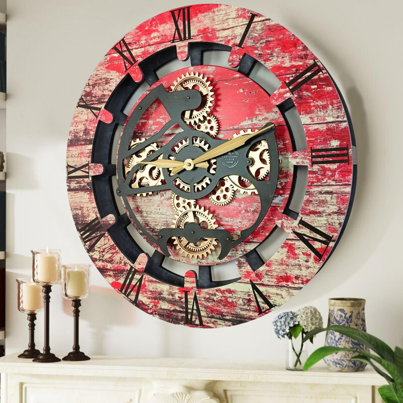 Solid Wood Wall Clock, Red Lava