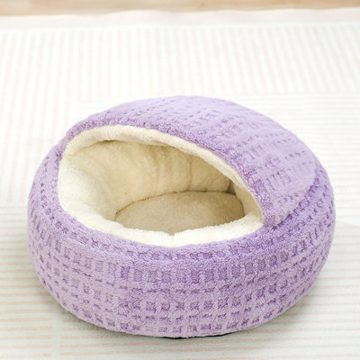 Winter Warm Cat Bed Semi-Enclosed Sleeping Nest Thickened For Cats, Purple