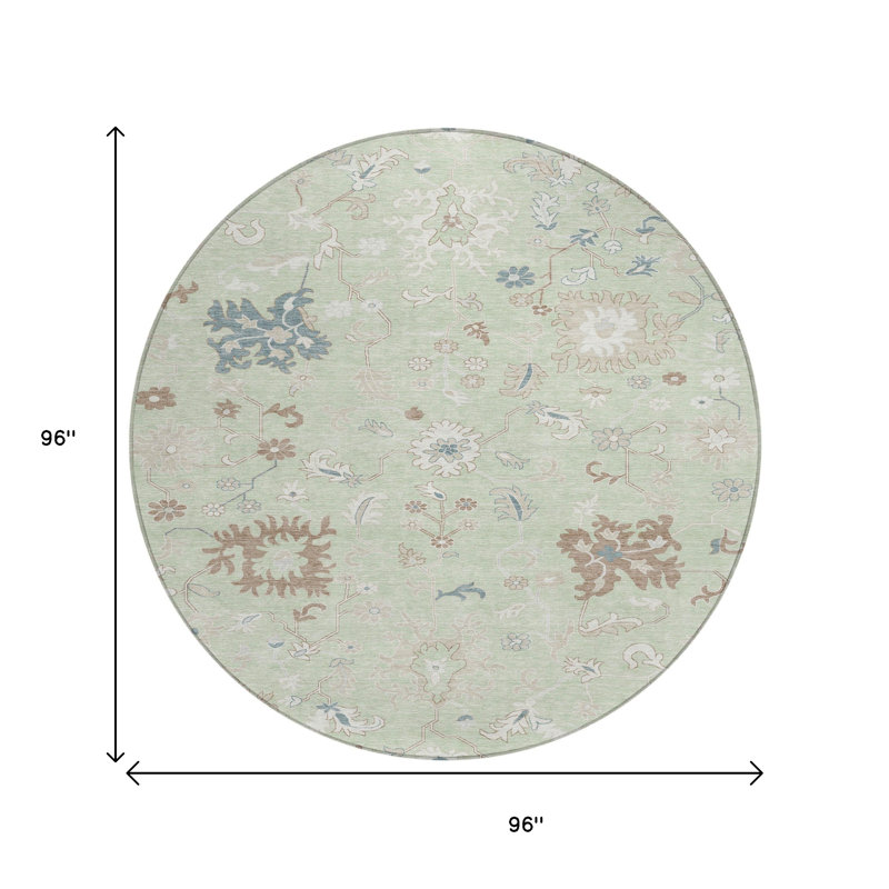 Tapis d'intérieur rond lavable floral ivoire et brun 8 'Artichoke