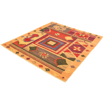Tapis de zone en laine beige/rouge 8 pi 6 po x 9 pi x 6 po one-of-kind main-noué la new age anatolian