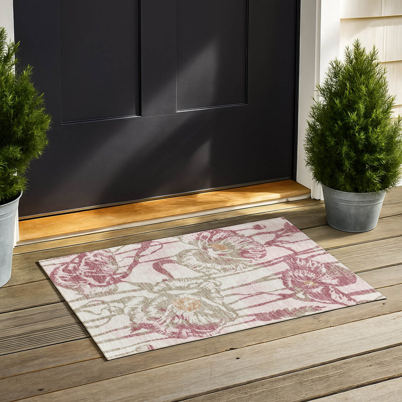Machine Washable Indoor/Outdoor Chantille ACN2894 Floral Rug, Pink, 2'6" x 3'10"
