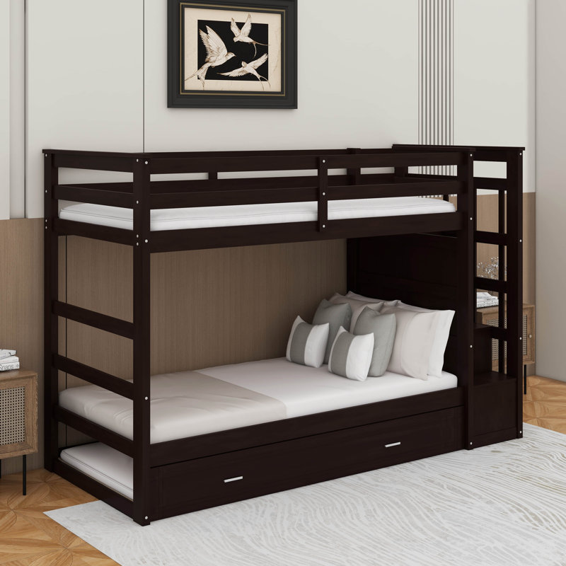 Twin Over Twin Bunk Bed With Trundle, Espresso