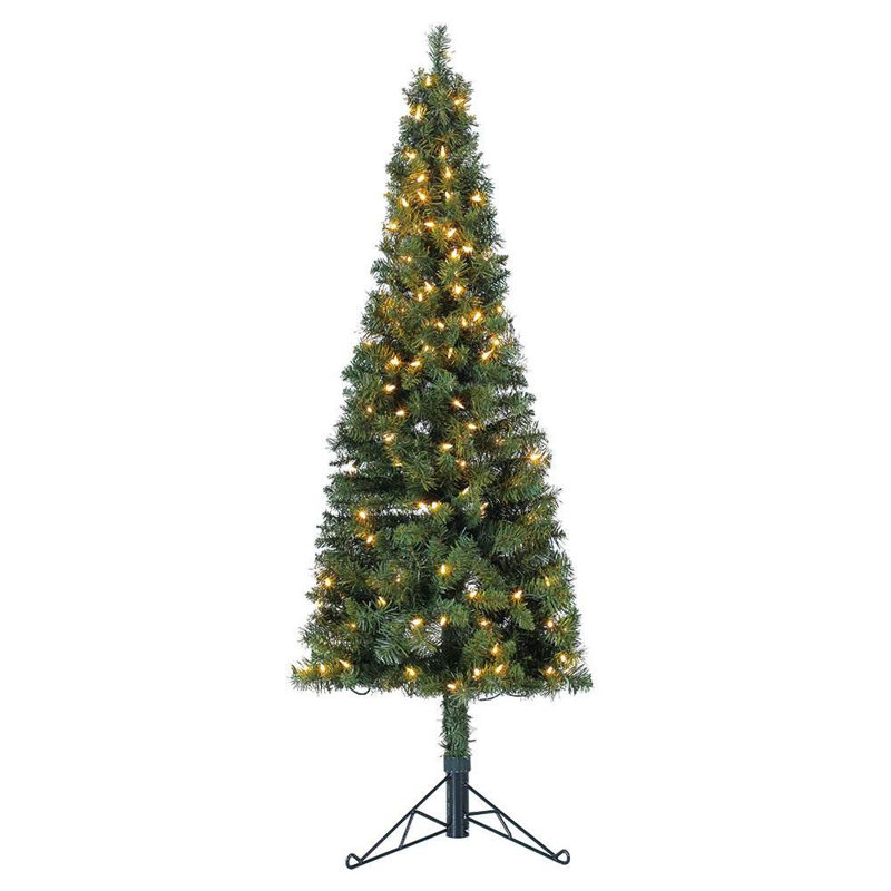 Home Heritage Pine 5 Foot Artificial Half Christmas Tree Prelit with 100 Lights