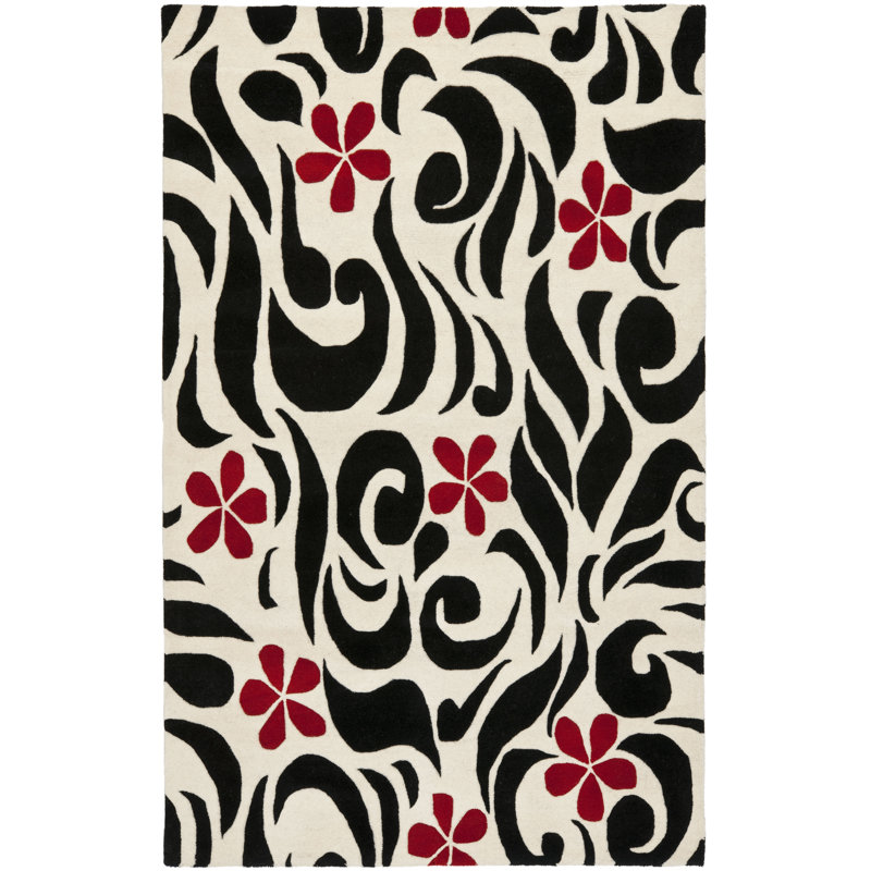 Tapis floral en laine et viscose touffeté à la main Avayah, Rectangle 3 pi 6 po x 5 pi 6 po