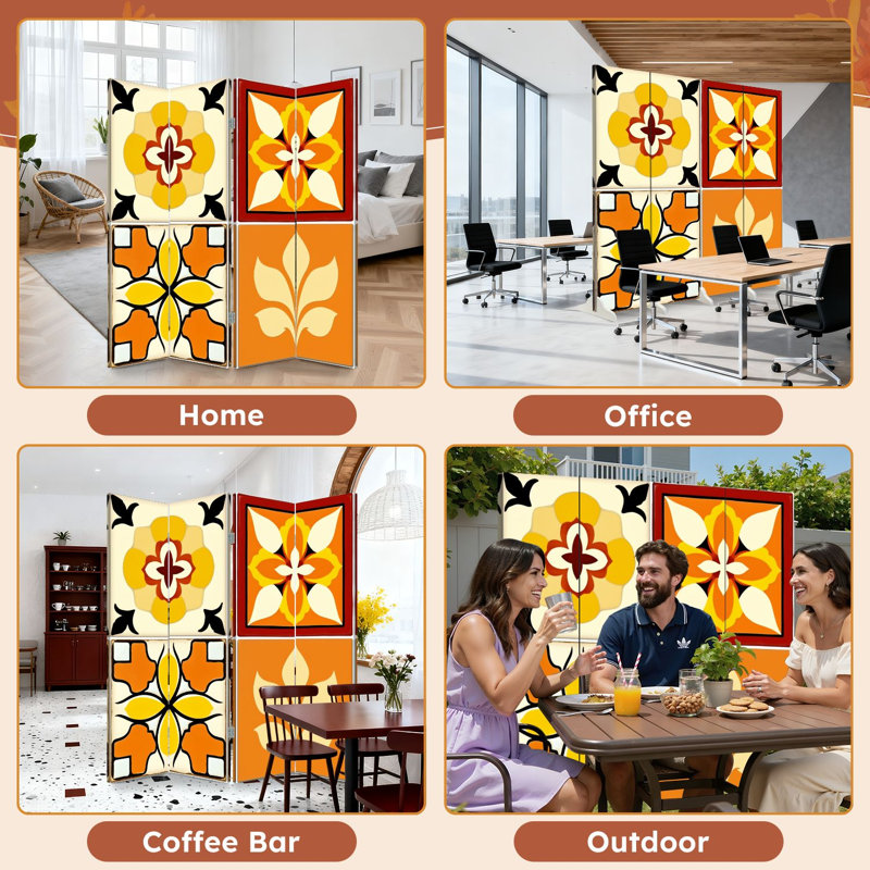Paravent mexicain 4 panneaux paravent Royal Floral, 4, 71" H x 64" W x 1" D