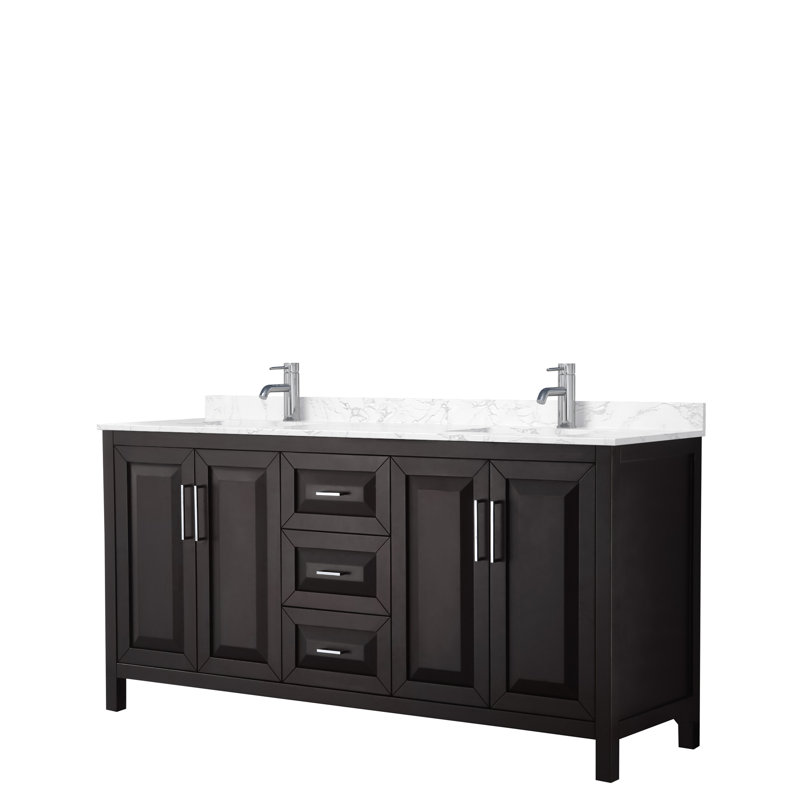 Daria 72'' Double Bathroom Vanity with Carrara Marble Top, Dark Espresso, Polished Chrome