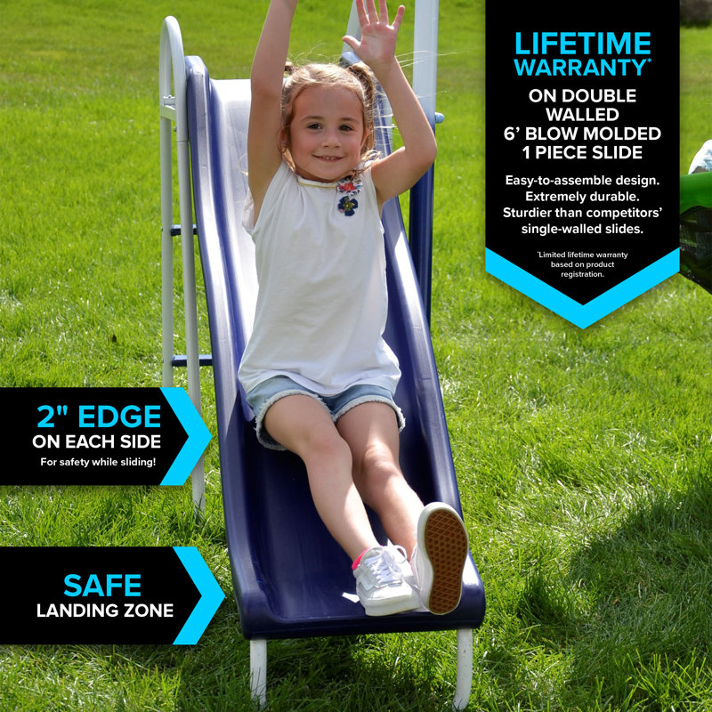 Blue Metal Outdoor Swing and Slide Set with Glider