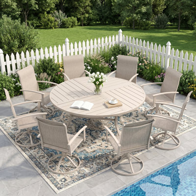 8-Person Outdoor Patio Dining Set With Swivel Chairs