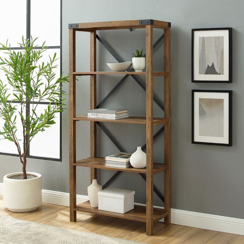 Bibliothèque étagère à 4 tablettes H 64 "x l 30" Larenda, Chêne rustique