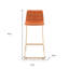 Ensemble de deux chaises de bar en velours orange et or de 30 po de hauteur et barre d'acier