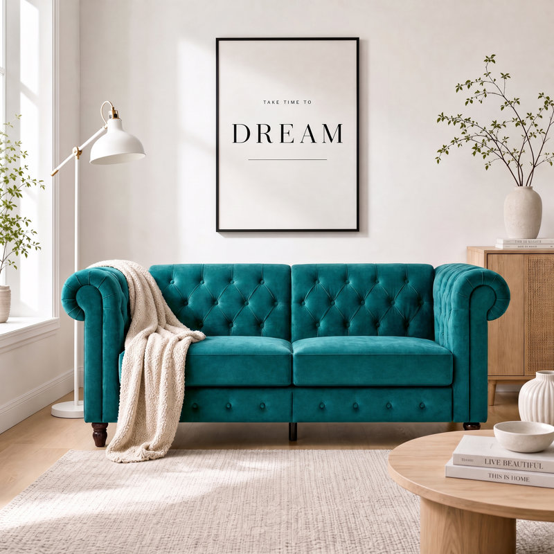 Dimmitt 3 Seater Velvet Sofa, Teal