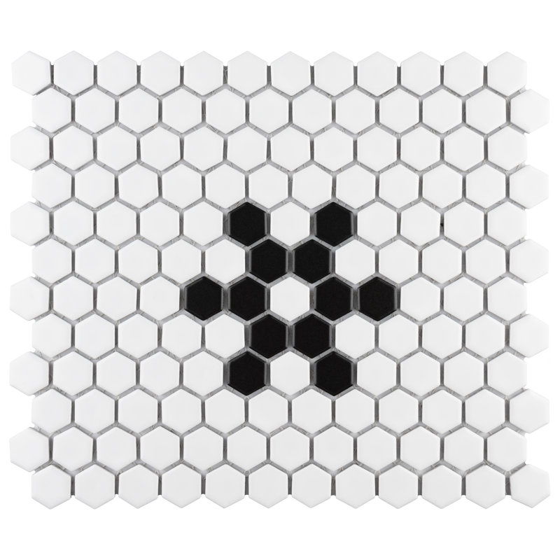 Metro 1" Hex Matte White with Snowflake 10-1/4" x 11-7/8" Porcelain Mosaic Floor and Wall Tile