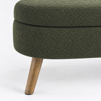 43.5-Inch Oval Storage Ottoman Bench with Rubberwood Legs, Green