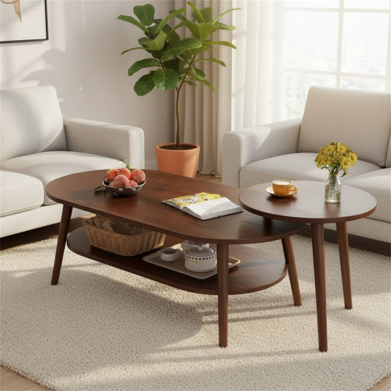 Spacious And Smooth Tabletop Coffee Table Set With Thickened Angled Legs For Safety And Stability, Perfect For Living Rooms Or Bedrooms.
