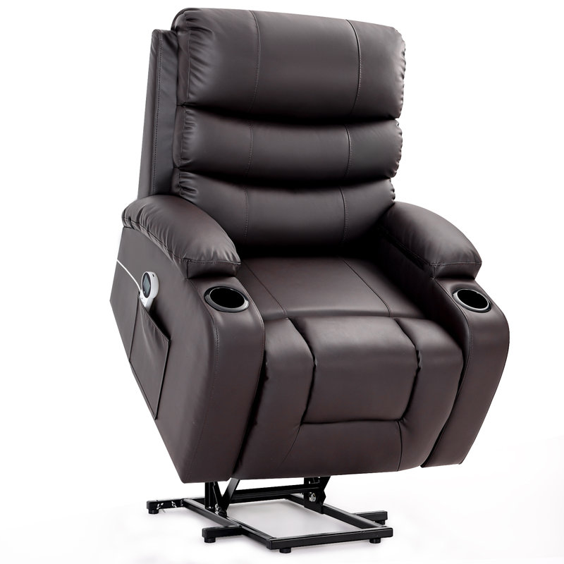 Fauteuil inclinable Power Lift avec massage et chaleur pour personnes âgées, avec 2 porte-gobelets, Microfibres brunes
