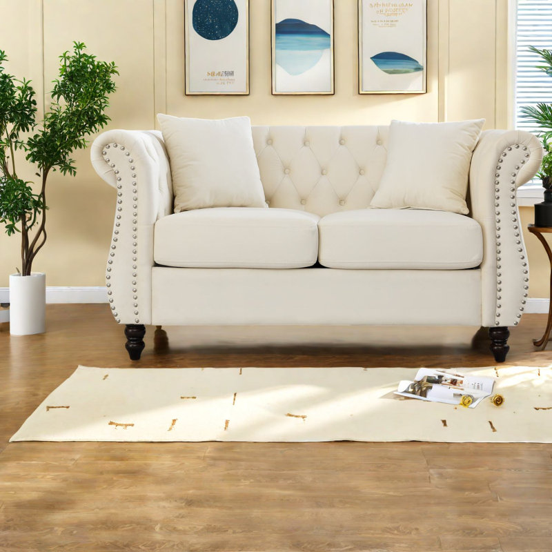 Élégant canapé en velours Chesterfield 2 places compact pour la maison et le bureau