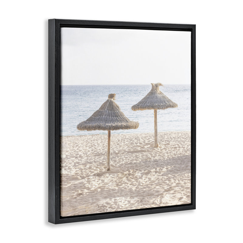 Parasols en paille sur un cadre flottant de plage, design par Sissi et Seb, Cadre flottant noir de jais, H 21 po x l 17 po