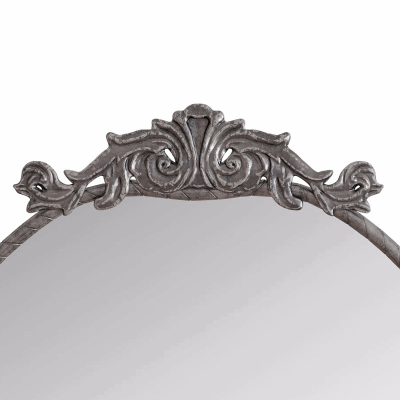 58"X24" Arched Full Body Mirror With Vintage Ornate Carved Applique On Top, Hanging Wall Mounted Mirror
