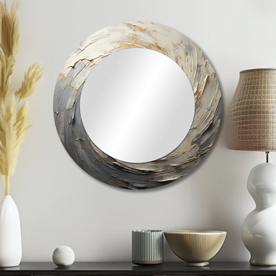 Grey And Gold Mystical Spirals - Abstract Spirals Decorative Wall Mirror, Modern Round Mirror, Printed Metal Art
