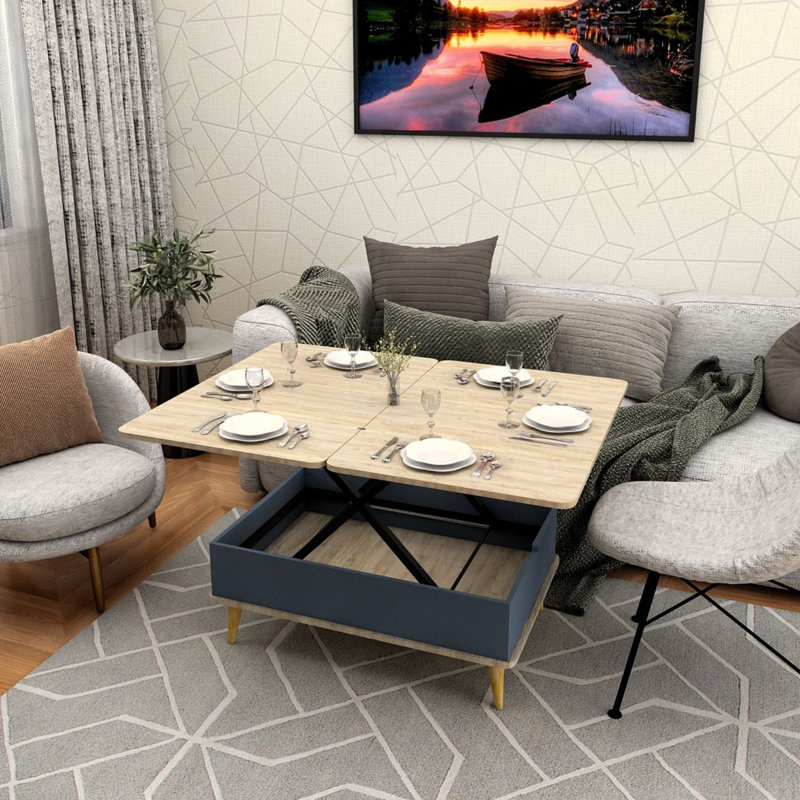 Table basse à plateau relevable avec rangement, Anthracite d'Alaska
