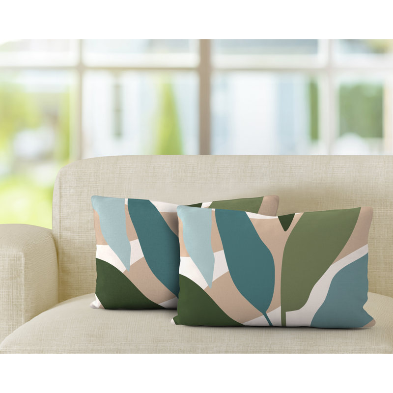Housse et insert de coussin rectangulaire en polyester pour l'intérieur et l'extérieur, Émeraude / beige