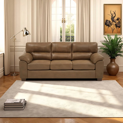Canapé de 81 pouces en similicuir pour salon 3 places avec pieds en bloc de bois à assise profonde