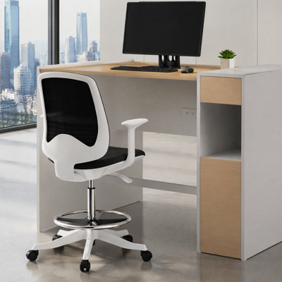Okeysen Modular 2 Person Bar Height Benching Workstation & 2 BIFMA Certified Tall Office Chairs Set