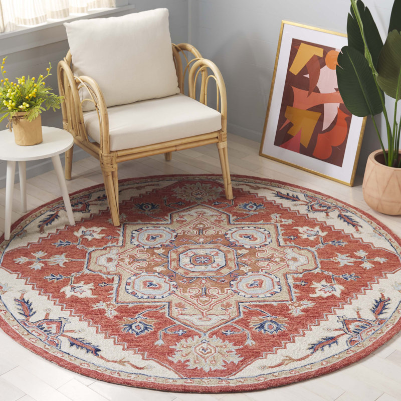 Solach Hand Tufted Wool/Cotton Oriental Rug in Red/Beige, Round 6'