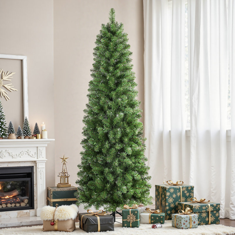 Lighted Artificial  Slim Pencil Christmas Tree, 7' H