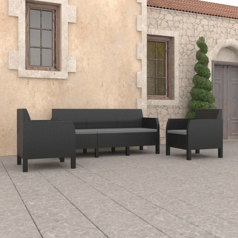 Ensemble de patio 3 pièces avec coussins PP rotin anthracite