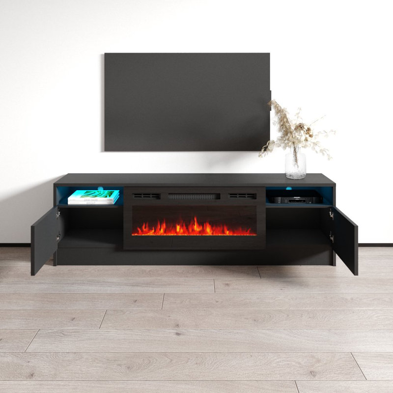TV Stand for TVs up to 70" with Fireplace Included, Black