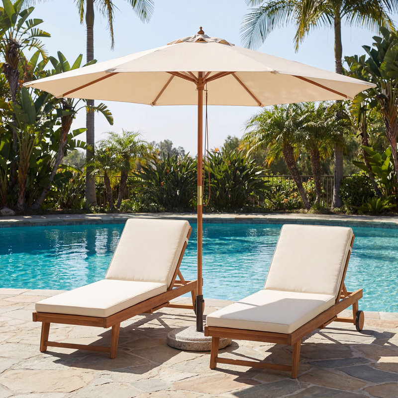adjustable height patio umbrella 9 ft Patio Umbrella with Adjustable Height, Rope Pulley Lift, Vented Top for Beach Arlmont & Co. Canopy Color: Beige