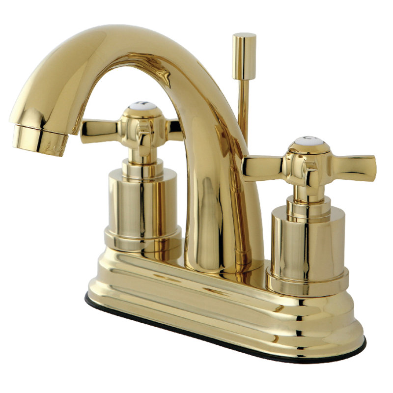 Kingston Brass Millennium Two-Handle 3-Hole Deck Mount 4" Centerset Bathroom Faucet with Brass Pop-Up, Polished Brass