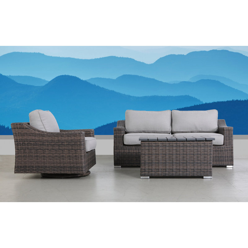 Ensemble de conversation pour 3 personnes avec coussins Menkar Wicker