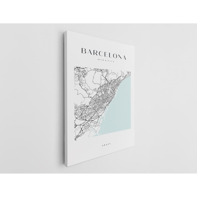 Barcelona Map Print Spain Canvas Print, 24" H x 16" W