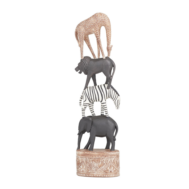 Polystone Safari Animals Decorative Multi Colored Sculpture
