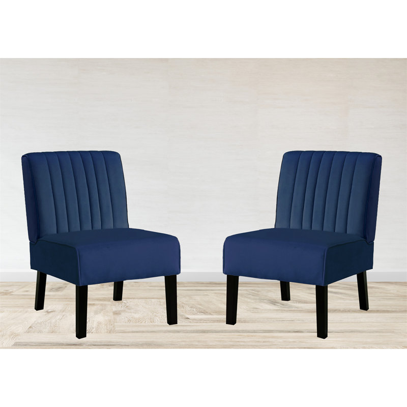Reese Mid Century Modern Accent Chairs Set Of 2 With Minimalist Design, Dark Blue Velvet